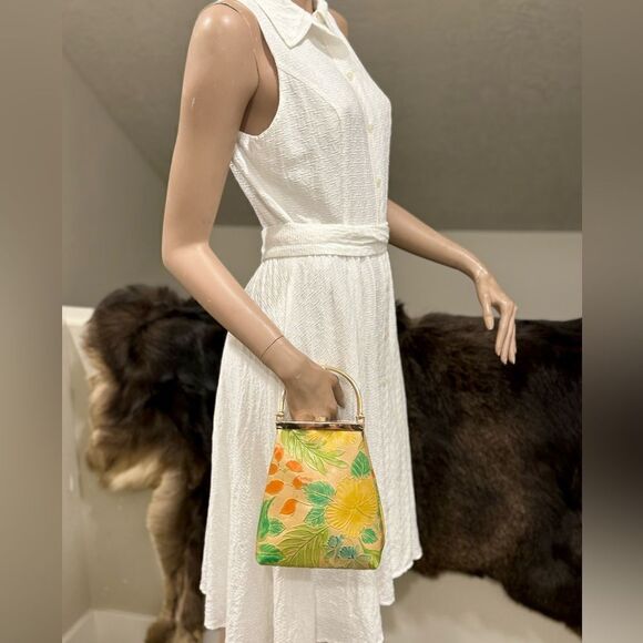 Handmade Genuine Leather Floral Embossed Top Handle Purse & 2 Chain Styles - Picture 5 of 15